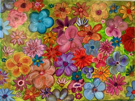 Akryl maleri Barndomsminder af Lisbeth Storgaard malet i 2025