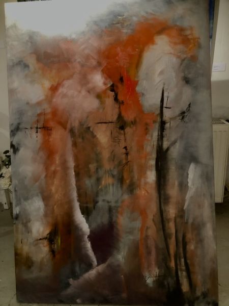 Olie maleri Kløften i abstrakt af Alice Øhlenschlæger hillman malet i 2025