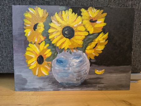 Akryl maleri Solsikker af Valeria Polukhina malet i 2023