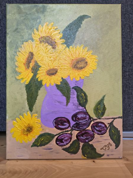 Akryl maleri Solsikker og blommer af Valeria Polukhina malet i 2024