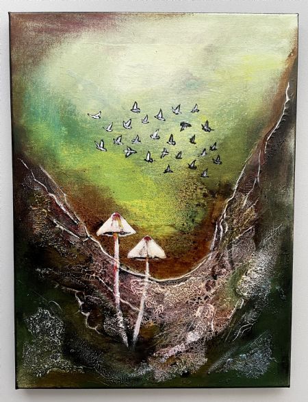 Akryl maleri Der hvor noget begynder af Vibeke Findshøj malet i 2025