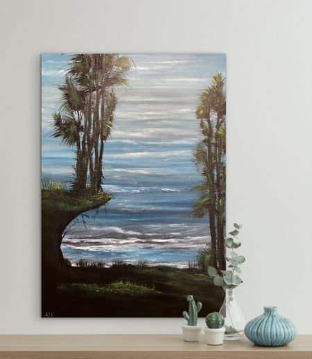 Akryl maleri Coast Line af Anette Thorup Hansen (ATH) malet i 2023