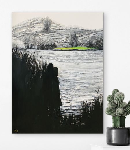 Akryl maleri Græsset er altid grønnere… af Anette Thorup Hansen (ATH) malet i 2023