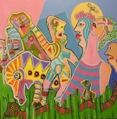 Akryl maleri Jungle vibs. af Henrik Diget Thomsen malet i 2025