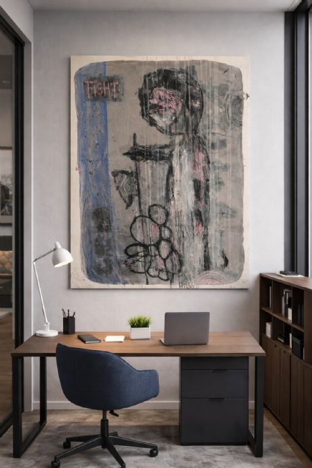 Blandede medier maleri Lille fighter af Freja Ludvigsen malet i 2025