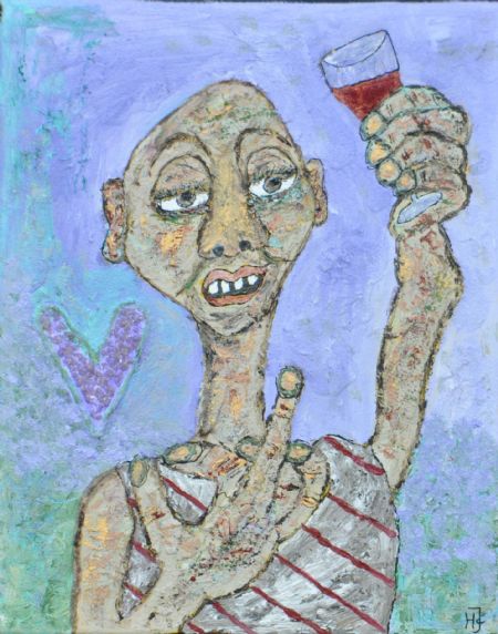 Blandede medier maleri SKÅL. Godt nytår til alle. www.Galleri-HJ.dk af Helle Jensen malet i 