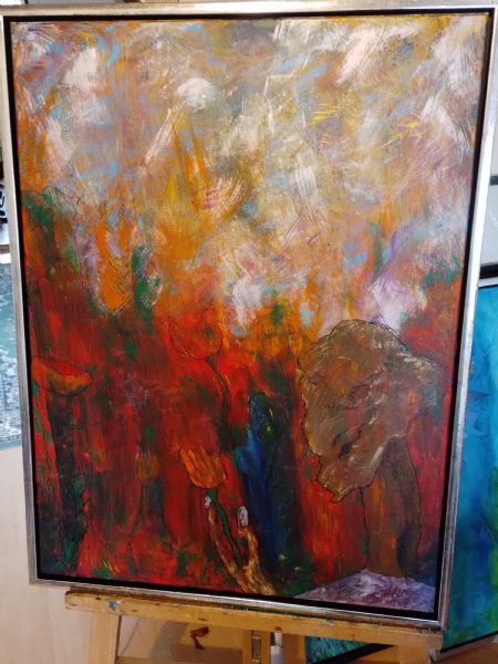 Akryl maleri Orange stemning af Henrik Anker Vej Sørensen malet i 