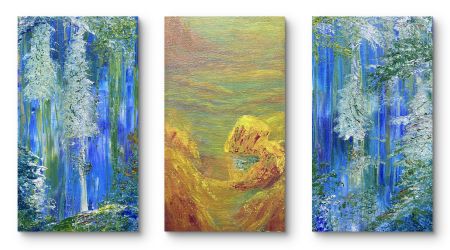 Akryl maleri Impr.1 og 2  og ‘mirage’ af Anette Thorup Hansen (ATH) malet i 2024