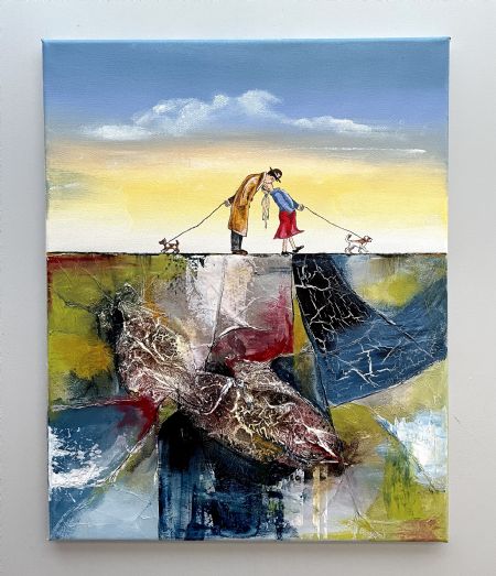 Akryl maleri Forbudt kærlighed af Vibeke Findshøj malet i 2025