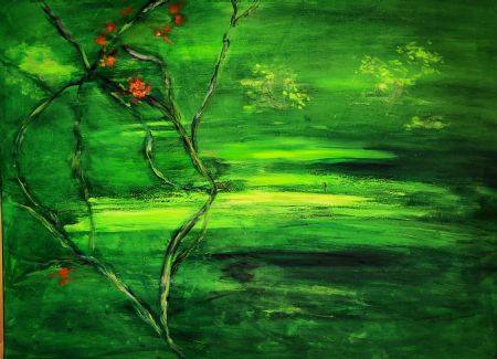 Akryl maleri 'Northern Lights' af Aase Lind malet i 