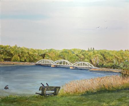 Akryl maleri Bænken ved Is fjorden af Art by Joe Pearson malet i 2025