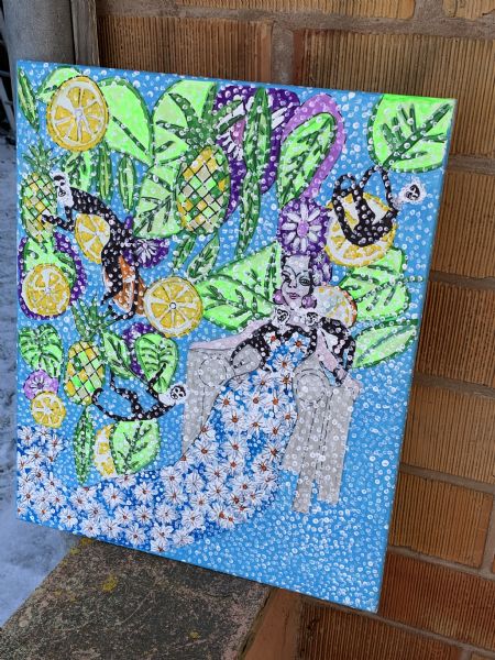 Akryl maleri Frida Kahlos eventyrlige verden. af kirstenbente pedersen malet i 2025