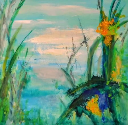 Akryl maleri 'Forår' af Aase Lind malet i 