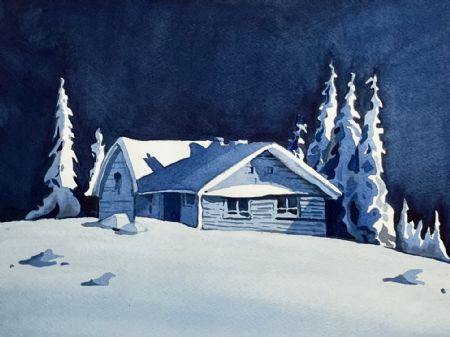 Akvarel maleri I januar af Galina Landbo malet i 