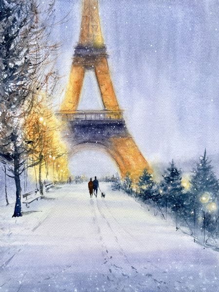 Akvarel maleri Skumringslys af Galina Landbo malet i 