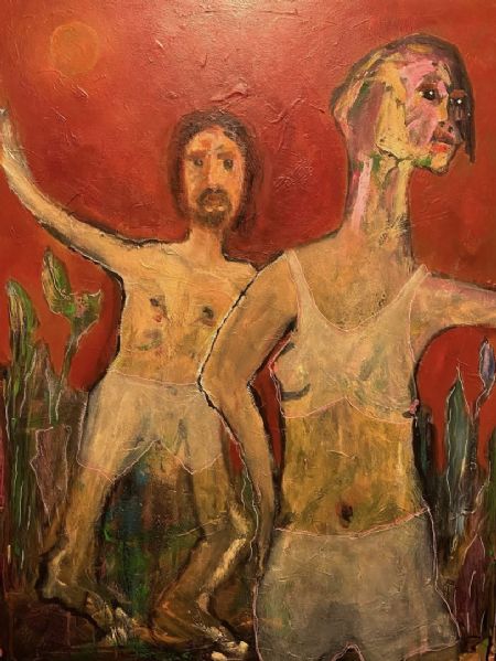 Akryl maleri Blodmåne. af Henrik Diget Thomsen malet i 2024