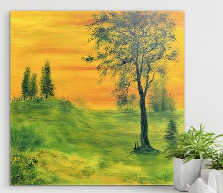 Akryl maleri Sunset with birds. af Anette Thorup Hansen (ATH) malet i 2026