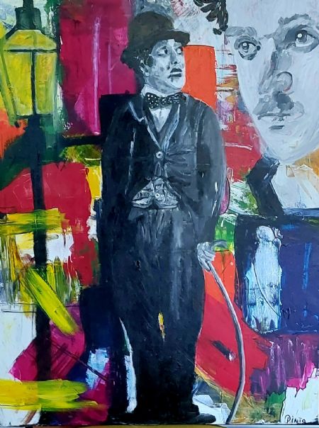 Akryl maleri Chaplin tænker af Mariann Jørgensen malet i 2026