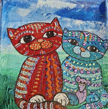 Akryl maleri kat og kat af Inge Toft malet i 2025