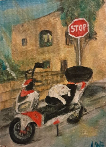 Akryl maleri Gozo kat af Bruun Falck malet i 2026