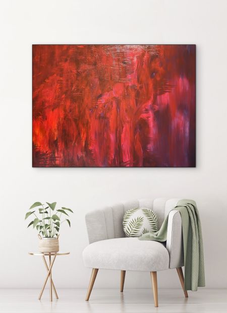 Akryl maleri Passion in Crimson af Anette Thorup Hansen (ATH) malet i 2026