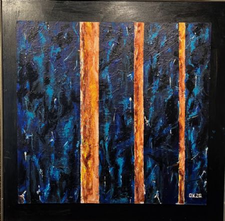 Olie maleri Den blå skov af O.V. malet i 2026