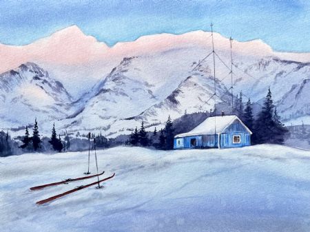 Akvarel maleri På fjellet af Galina Landbo malet i 