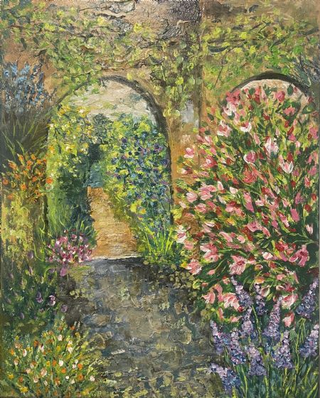 Akryl maleri Song for a Secret Garden af Lisbeth Storgaard malet i 2026