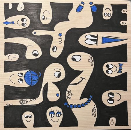  maleri Mørkeblå HOBLER (plade) af Helle Olesen malet i 2026