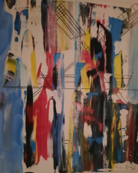 Akryl maleri Vindmøllen af Sanne Bülow malet i 2024