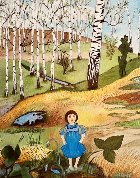 Akryl maleri Blåbær Pige af Anne Charlotte Ahlberg malet i 2025