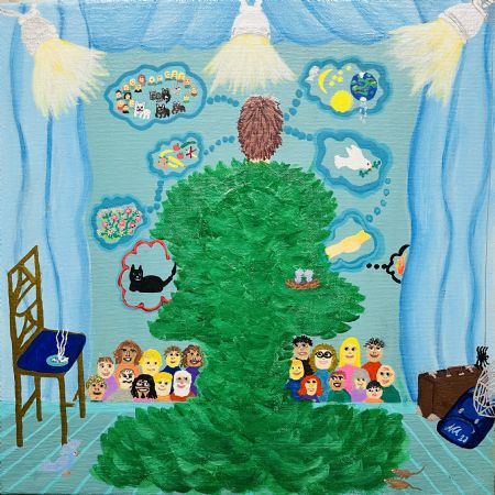 Akryl maleri Med ryggen til af Anne Charlotte Ahlberg malet i 2023