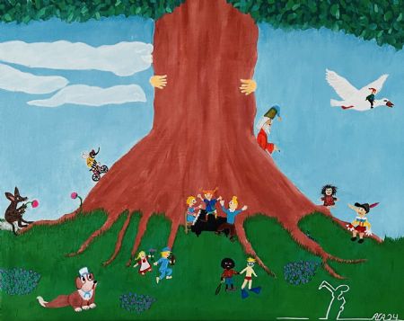 Akryl maleri Da jeg var barn af Anne Charlotte Ahlberg malet i 2024