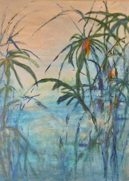 Akryl maleri 'Tropical Garden no 4' af Aase Lind malet i 