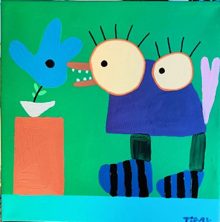 Akryl maleri jeg spiser dig af Troels Ibsen Pedersen malet i 2023