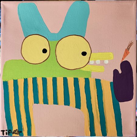 Akryl maleri jeg spiser en gulerod af Troels Ibsen Pedersen malet i 2023