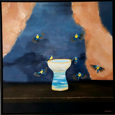 Akryl maleri Vandparty af Lone Rye Frederiksen malet i 2025