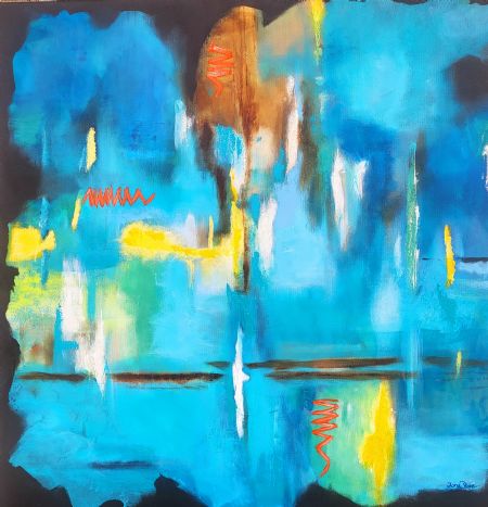 Akryl maleri Blå fantasi af Lone Rye Frederiksen malet i 2024