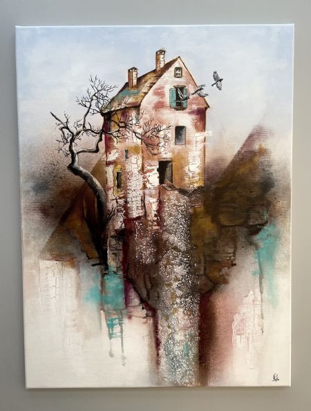 Akryl maleri Huset hvor ingen bor af Vibeke Findshøj malet i 2026