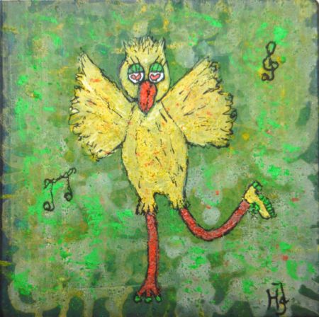 Blandede medier maleri Træklods 420. www.Galleri-HJ.dk af Helle Jensen malet i 