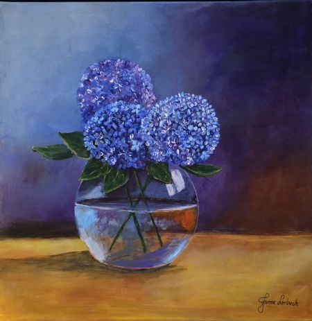 Akryl maleri Blå blomsterdrøm af Janne Lerbech malet i 