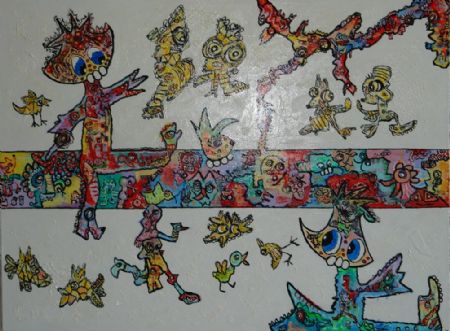 Blandede medier maleri Et skridt på vejen. af Helle Jensen malet i 