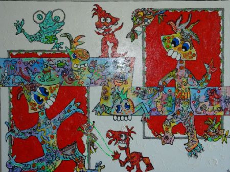 Blandede medier maleri Spændt op til lir´. af Helle Jensen malet i 