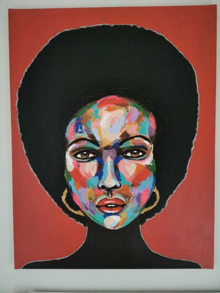 Akryl maleri Kvinde i farver af Jeannette Pia Pallesgaard Pedersen malet i 2023