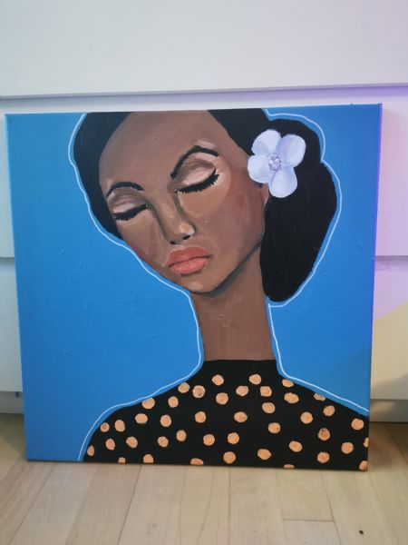 Akryl maleri Kvinde i prikker af Jeannette Pia Pallesgaard Pedersen malet i 2025