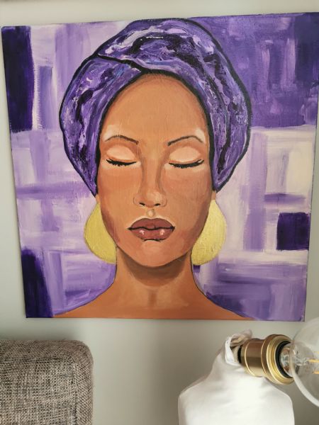 Akryl maleri Kvinde lilla af Jeannette Pia Pallesgaard Pedersen malet i 2025
