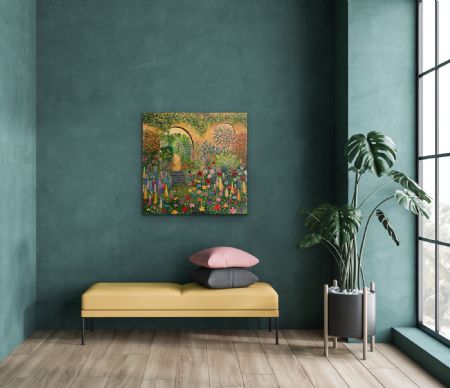 Akryl maleri Min hemmelige have af Lisbeth Storgaard malet i 2026