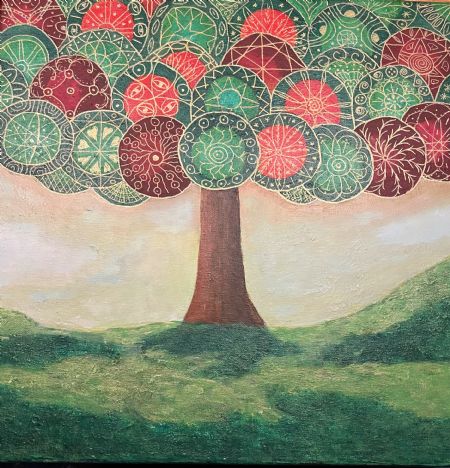 Akryl maleri Træets hemmligheder af Susse Nøhr Mastrup malet i 2026