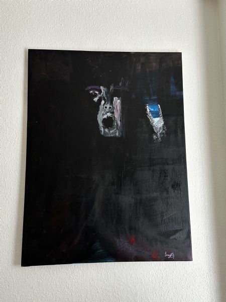 Akryl maleri Suffering of the cyclic body af Lucca Dyring-Andersen malet i 2023