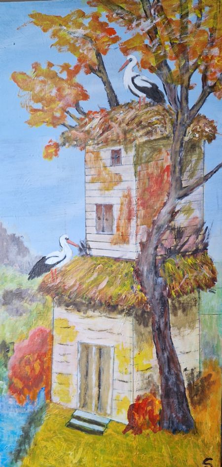 Akryl maleri Storke hotel af Sadedin Asanovski malet i 2026